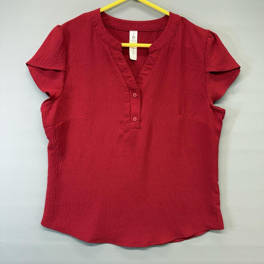 Blooming Jelly Blouse Womens Medium Red Flutter Sleeve Dressy Casual Lightweight